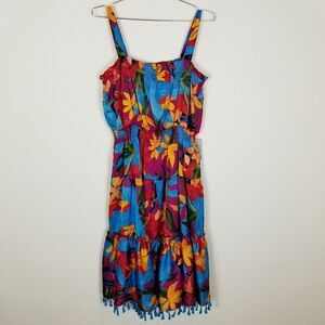 Tahari‎ ASL Women Smocked Hammered Satin Midi Dress Size 16 Floral Multicolor